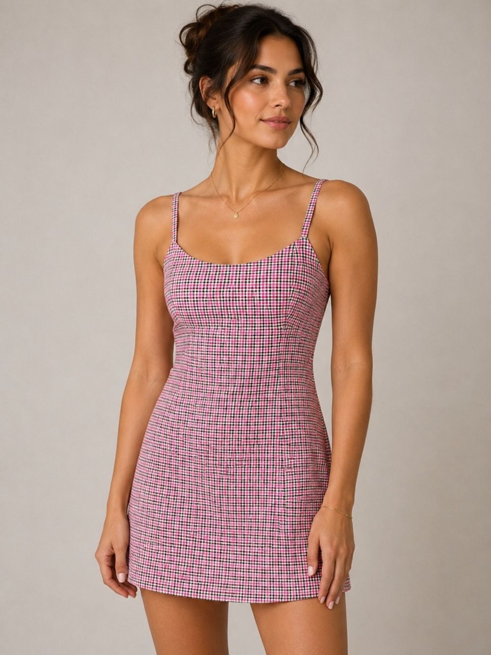 Brandy Melville Pink Plaid Mini Dress Adjustable Straps
